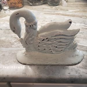 Vintage Original Painted Swan Iron Door Stop